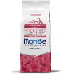 Monge Natural Superpremium All breeds Adult Monoprotein Beef with Rice - пълноценна суха храна за кучета в зряла възраст от всички породи с телешко и ориз - 12 кг, Италия - 1341