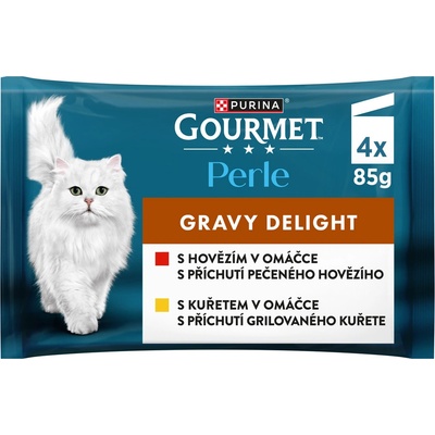 Gourmet Perle Gravy Delight kuře a hovězí 4 x 85 g