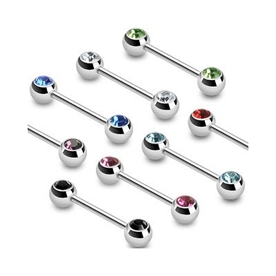 Šperky eshop piercing do jazyka s dvěma zirkony I10.12 Čirá C