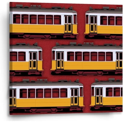 Sablio Obraz Lisabonské historické električky Červený Pattern - 50x50 cm