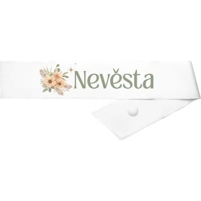 Šerpa s potiskem Boho nevěsta květy a pírka 2 Bílá jednotná