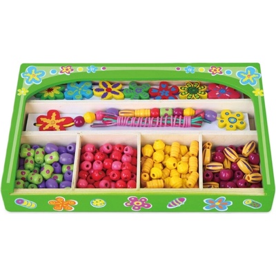 Viga Toys Дървен комплект Viga - Мъниста за нанизване в кутия, Цветя (52730)