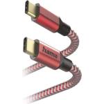 Hama Кабел USB Hama Reflective Type-C - Type-C / 1.5 m / Зареждане до 3A / Найлонова оплетка / Червен