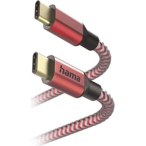 Hama Кабел USB Hama Reflective Type-C - Type-C / 1.5 m / Зареждане до 3A / Найлонова оплетка / Червен