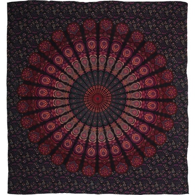 BOB Batik přehoz na postel indický Peacock Mandala fialový bavlna King size 220 x 200 cm
