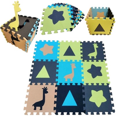 Pepita Veľké prémiové puzzle 94,5x94,5cm 9ks 31,5x31,5cm Zvieratá a tvary hnedo-modrá