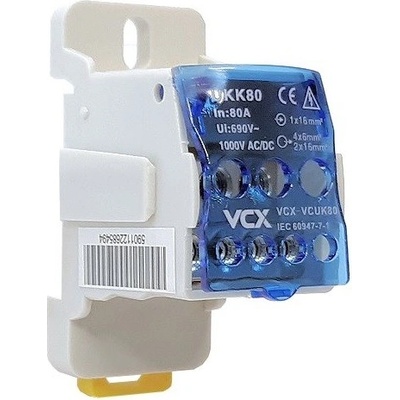 Distribuční blok VCX UKK 80A / 6 otvorů / 80A / 690V / na DIN lištu; UKK80A