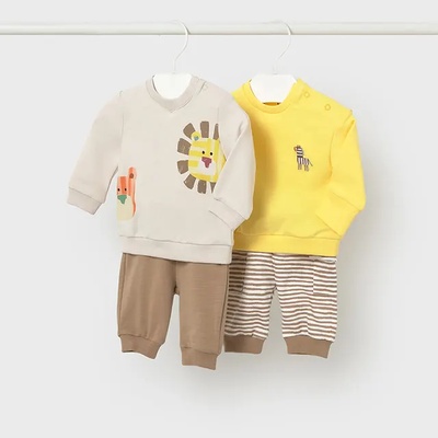 Mayoral Бебешки комплект 2 блузи и 2 панталона в жълто и бежово за новородено момче Mayoral