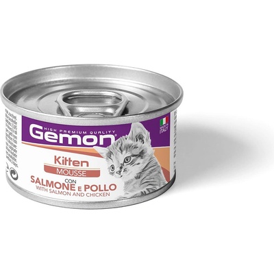 Gemon Kitten Mousse with Salmon & Chicken - Пълноценна храна за подрастващи котенца, мус със Сьомга и пиле, консерва - 85гр