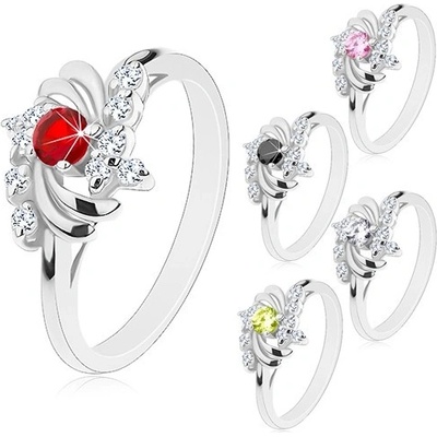 Šperky eshop prsten ve stříbrném odstínu lesklé půlměsíčky kulaté zirkony H2.03 Světle zelená