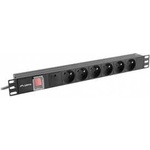 Lanberg Удължител Lanberg, С ключ, 6 гнезда, 230V, 2 м, Черен