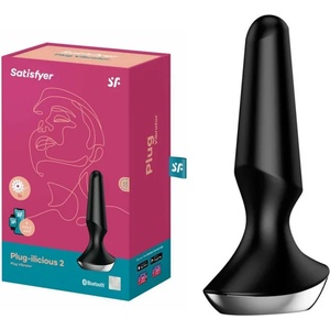  Вибриращ анален плъг, смартфон контрол, 12см. - Plug-ilicious 2, Black (SATISFY256)