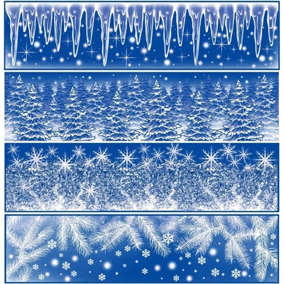 Okenní fólie pruh Ledové květy rampouchy s duhovými glitry set