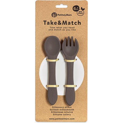 PETITEMARS PETITE&MARS Príbor silikónový Take&Match Bitter Cocoa 6m+