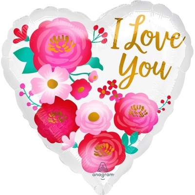 Amscan Balónek fóliový Srdce bílé s růžemi I Love You 43 cm