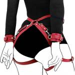 SuperLove Behind Back Waist & Thighs BDSM Handcuffs Red
