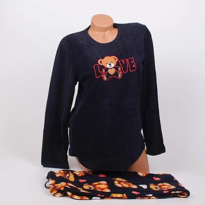 Дамска поларена пижама в тъмносиньо с мечета