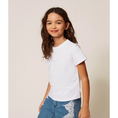 Twinset Girl tričko s krátkým rukávem a výšivkou smetanové