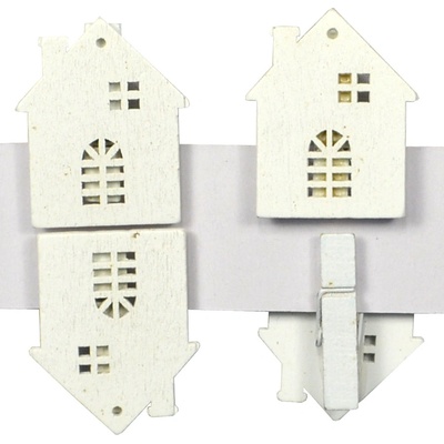 HOME Štipec dekoračný drevený 4 ks domček 3x3 cm