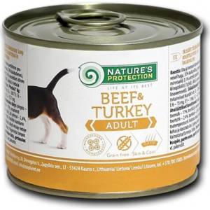 AKVATERA Nature's Protection DOG Adult Beef & Turkey, консерва с говеждо и пуешко месо, за пораснали кучета с чувствителна храносмилателна система, Литва - 200 гр