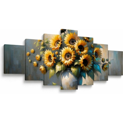 Obraz – Váza so slnečnicami, sedemdielne 210x100 cm