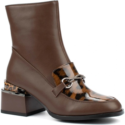 Кафяви дамски боти от еко кожа на ток