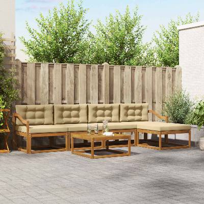 vidaXL Комплект дивани за открито 6 pcs Натурален и Бежов (3367491)