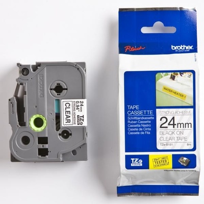 Páska do štítkovače Brother TZ-S151, 24mm, černý tisk/průsvitný podklad, originál