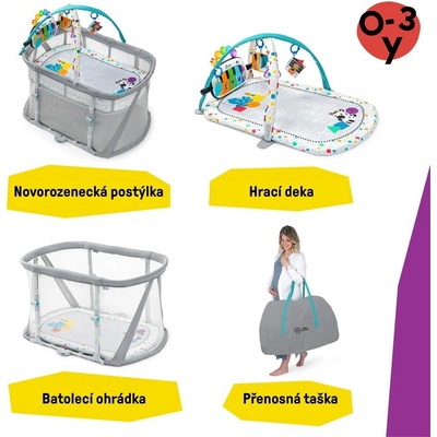 BABY EINSTEIN Postieľka s ohrádkou na hranie a klavírom 3v1 Kick & Snooze