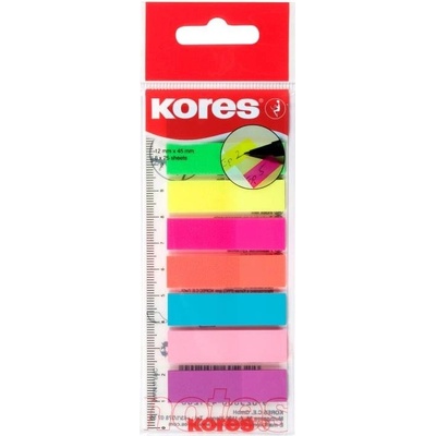 Kores Neonové záložky Index Strips na pravítku 45x12 mm / 8 x 25 lístků (45120)