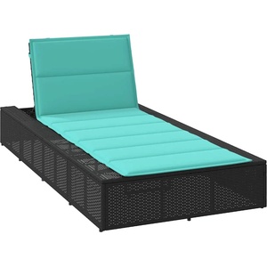 vidaXL Шезлонг с плаваща възглавница Black Poly Rattan (4104210)