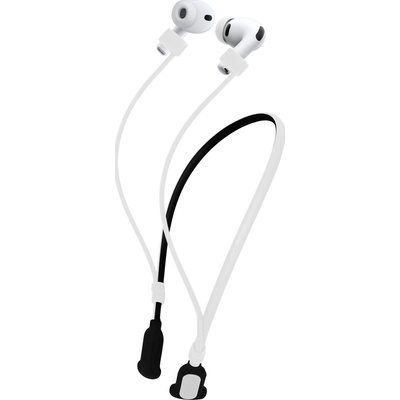 Šňůrka na krk Silikonové poutko pro Apple Airpods 3 / 4 / Pro 1 / Pro 2 / Airpods Pro 3 kwmobile s popruhem bílá / černá