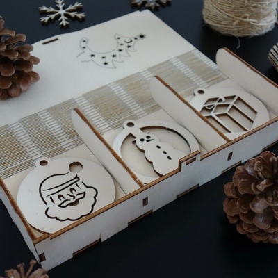 Drevené ozdoby na vianočný stromček, 1 sada-18 kusov 3474 PR0101-Christmas decorati HEU-