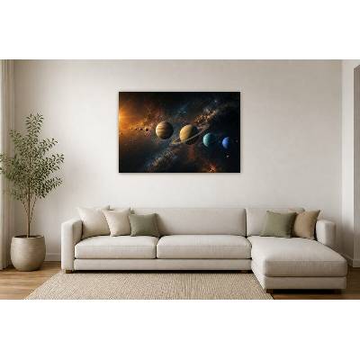 Obraz na plátně – Soustava planet v hvězdném prostoru 135 × 90 cm