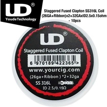 UD Staggered Fused Clapton SS316L Coil 26GA+RibbonX2+32GA 0,15ohm
