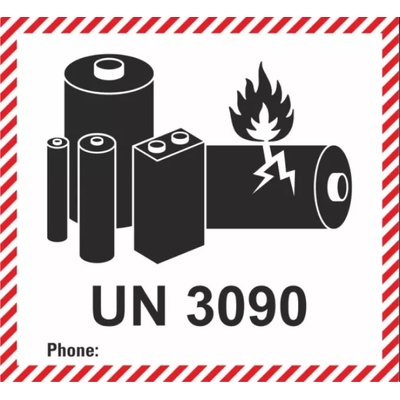 ADR nálepka samolepící - značka pro lithium kovové baterie - UN 3090 (10 x 10 cm) ozn. 293495