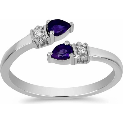 Nefertitis Prsten stříbrný s africkým ametystem a zirkony 016430 AFAM