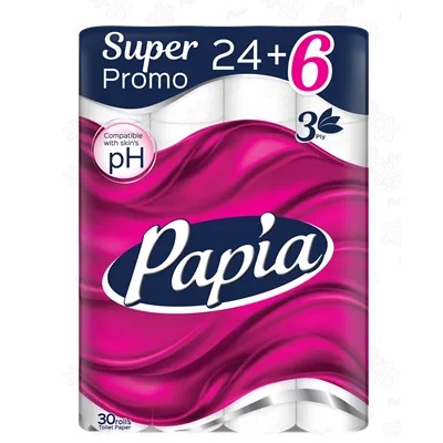 Papia 24+6бр Тоалетна Хартия Трипластова Бяла Папия/ Papia (СЂ-824390)