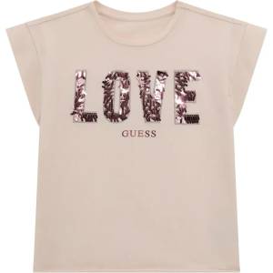 GUESS Розова тениска за момиче с надпис LOVE от пайети Guess