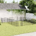 vidaXL Кошара за кучета с 20 панела, черна, поцинкована стомана (3209560)