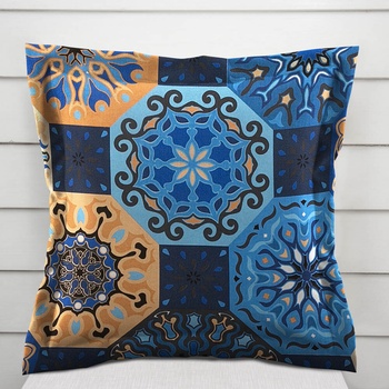 Biante bavlna s lemom Sandra SA-448 Modro-oranžové marocké dlaždice 30 x 50 cm