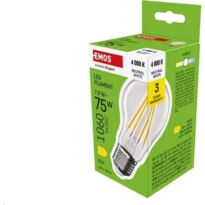 EMOS ZF5D53 LED žárovka Filament A60 E27 7,8 W 75 W 1060 lm neutrální bílá