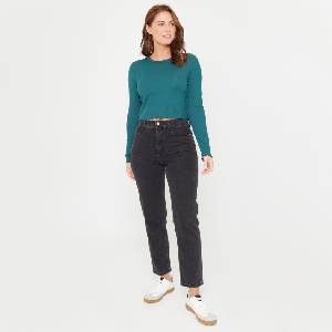 Be You Тениска Be You Women's BeYou Rib Long-Sleeve Regular Fit T-Shirt - Teal