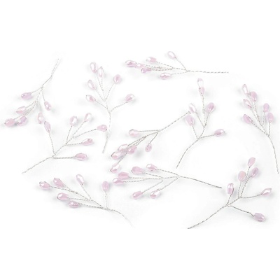 Větvička drátěná s broušenými korálky hand made - rose light stříbrná (10 ks)