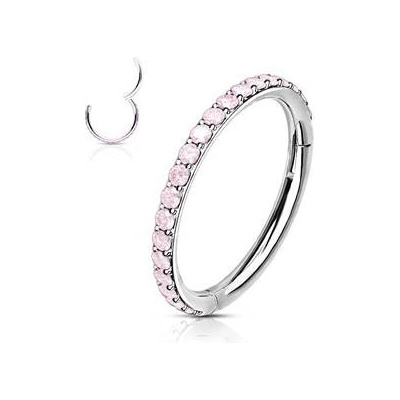 Šperky4U piercing segment kruh s růžovými kamínky K1041-P