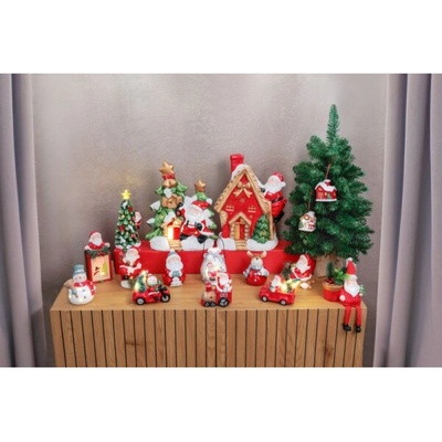 MagicHome dekorace, usmívající se sněhulák, LED, terakota, 8,5x8,2x12,5 cm