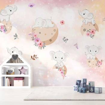 Image 1 of Art gift Детски тапет - Слончета в космоса