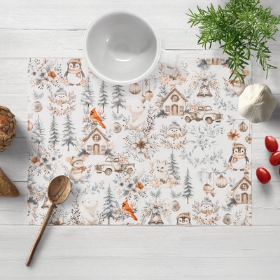 Biante bavlna prostírání Sandra SA-708 Zimní pohádka modro-šedo-hnědá na bílém 30x40 cm
