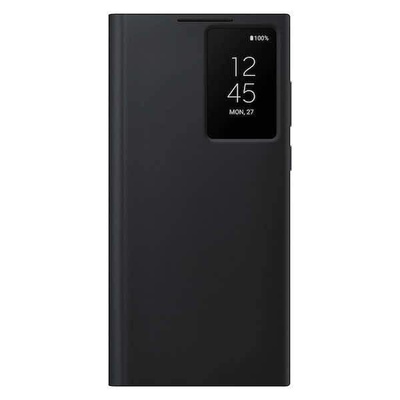 Samsung Clear View Cover EF-ZS908CBEGEE - оригинален кейс с антибактериално покритие, през който виждате информация от дисплея за Samsung Galaxy S22 Ultra (черен)
