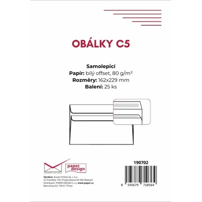 Obálka C5 SL 80g, 25ks Bílá, samolepicí, vnitřní potisk